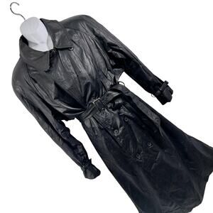 PELLE STUDIO! LUXE BLACK GENUINE LEATHER FULL LENGTH TRENCH COAT, JACKET! SZ L